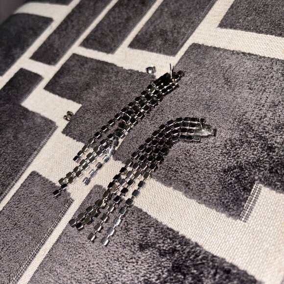 Vintage Long Rhinestone Angled Earrings - Picture 5 of 5